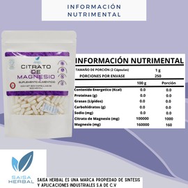 Citrato de potasio y Citrato de Magnesio bolsa con 500 cápsulas c/u.