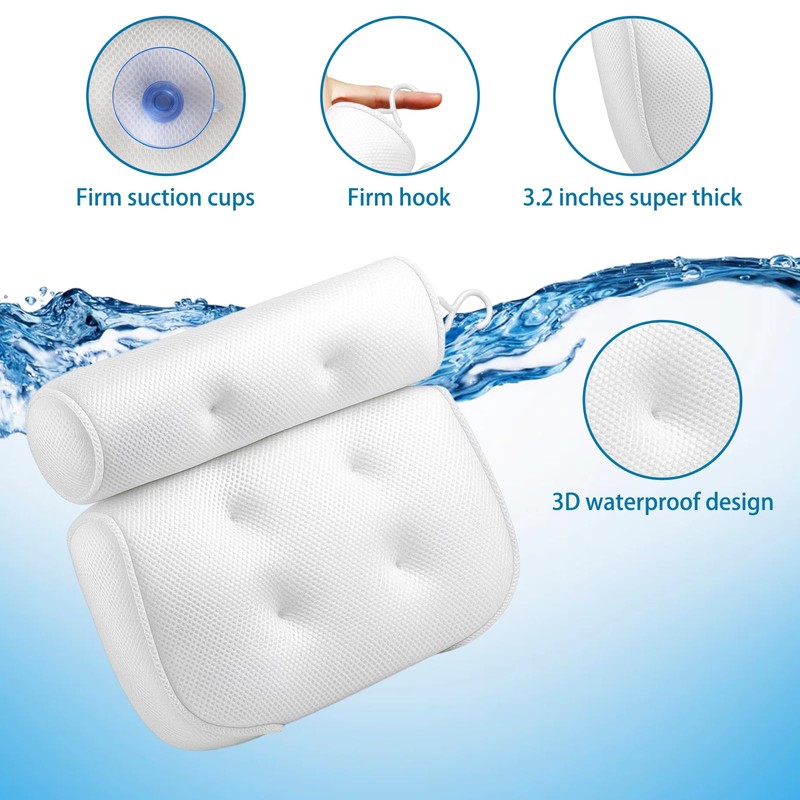Bath Pillows for Head and Neck, Waterproof Bath Cushion with