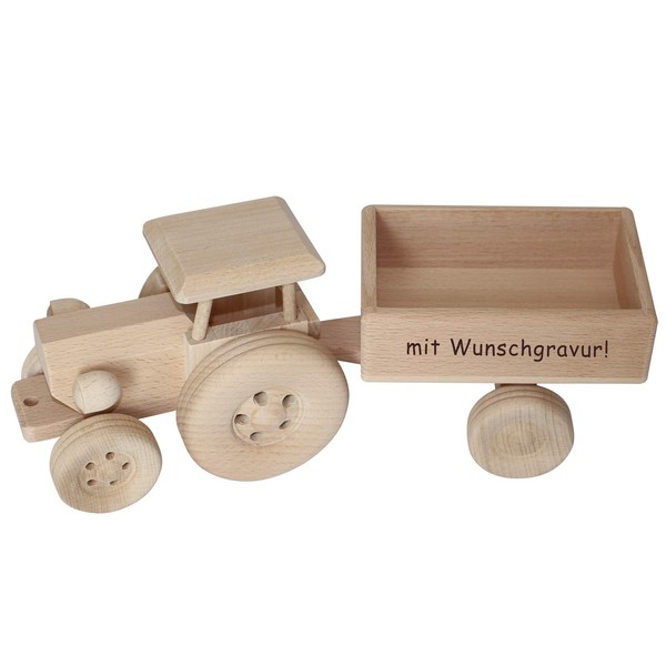 Geschenkissimo Tractor with Pendant - Personalised with Name - Wooden
