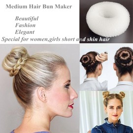 SQULIGT Pack of 2 Medium Hair Bun Maker, Hair Donut Set for Kids Girls Women, Hair Donut Bun Maker Tool for Short and Thin Hair Crown Shapers Accessories (Size M/ 3 Inch, White)