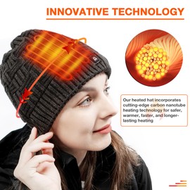 ARRIS Battery Heated Hats for Men Women, Unisex Rechargeable Winter Hat Warm Outdoor Sports Heated Beanie Cap Brown