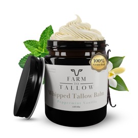 FARM TO TALLOW Grass-Fed Beef Tallow Moisturizer – Peppermint Vanilla Natural Cream with Olive Oil – 4 oz