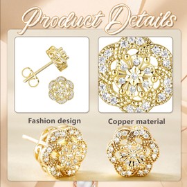 AstraGlam Women's Ear Studs with 14K Gold Plating and Zirconia Inlay, Flower-shaped Design, Butterfly-shaped Design at the End, Hypoallergenic, Suitable for Sensitive Skin, Elegant Earrings for