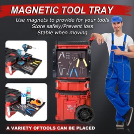 Powerful Magnetic Kit Compatible with Mil.waukee Packout Toolbox, Folding Table Top Compatible with Mil.waukee Packout, Tool Tray Side Bracket Compatible with Rails, No Drilling
