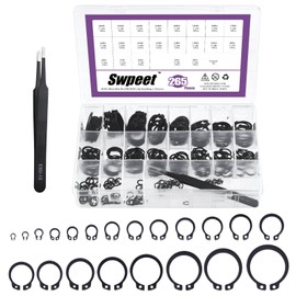 Swpeet 266Pcs 21 Sizes M4-M28mm Alloy Steel External Circlip Snap Retaining Clip Rings C-Clips with Tweezers Assortment Kit, Circlip Retainer Rings Set for Axles, Shafts and Other Moving Parts