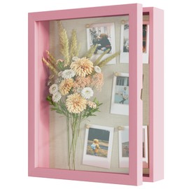 Love-KANKEI Shadow Box Display Case 11x14 Shadow Box Picture Frame with Linen Back Memorabilia Awards Medals Photos Wood Memory Box Gift Pink