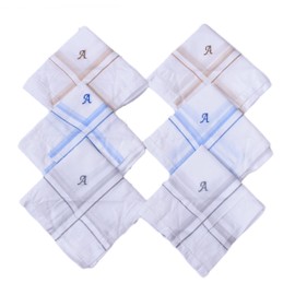 ANTONIA A to Z Initial Alphabet White Cotton Handkerchief Monogrammed Box (6 pieces), Initials 'a, 6pcs, Free Size