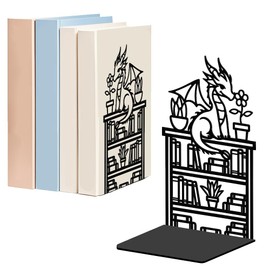 WADORN Bookshelf Dragon for Shelves Decorative 1 pair, Reading Dragon Pattern Non-Skid Heavy Duty Book Ends Metal Book Holder Black L-Shaped Book Stopper for Library Home Office Desk Door Stop