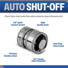 ESSENTIAL WASHER 3/4 Stainless Steel Garden Hose Check Valve | 2 Pack With 2 Quick Connect Plug Set