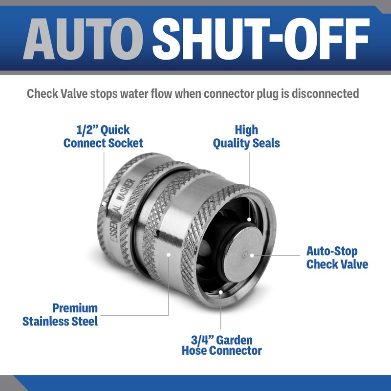 ESSENTIAL WASHER 3/4 Stainless Steel Garden Hose Check Valve |