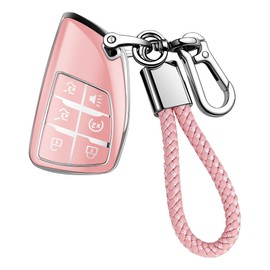JOYEAR for Checy Key Fob Cover with Key chain Compatible with 2022-2025 Silverado 1500 GMC Sierra 1500, 2024-2025 Silverado Sierra 2500HD 3500HD Car Accessories (Silver-Pink, 6 Buttons)