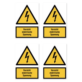 Stickers: 150 x 100 mm, Pack of 4 – Caution Electrical Voltage – Warning Sign with Text (German) (Yellow/Black) – Vertical – W012 – DIN EN ISO 7010 / ASR A1.3