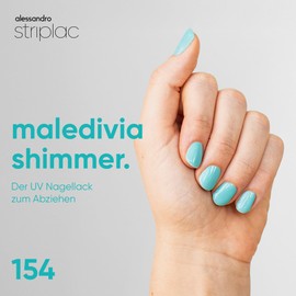 alessandro Striplac UV-Nagellack Maledivia Shimmer - Deckend & Kratzfest bis zu 15 Tage - Leichtes Auftragen - Schonende Abziehtechnologie - Vegan - Blau, 6,5ml