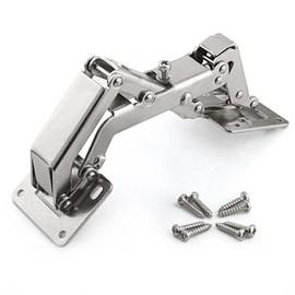 KAFENDA 170 Degree Hinges Frameless Cabinet Door Hinges, Hidden Hydraulic Adjustable Mounting, Soft Closing, Stainless Steel Buffer Damping Wardrobe, 1 Pair (Full Coverage)