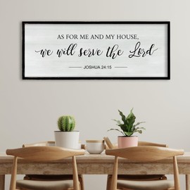 RLWangChao As for Me and My House We Will Serve the Lord Wall Decor 40"×15" Family Living Room Wood Framed Home Sign Joshua 24 15 Bible Verse Christian Plaque Hanging Wall Art (Black)