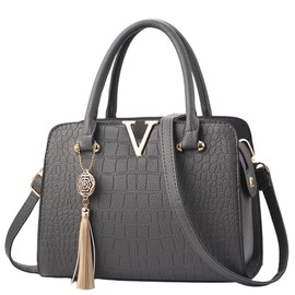 Women's Croc Pattern Shoulder Bag, Crossbody Shoulder Bag, 2-Way Handbag, PU Leather, Bag, Work, School, Ceremonial Occasions, gray