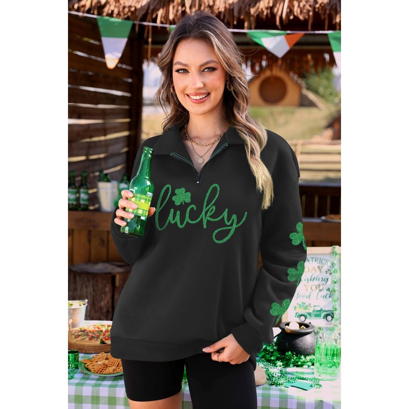 ALIREVERIE Women's St Patricks Thick Funny Shirts Shamrock Irish Oversized
