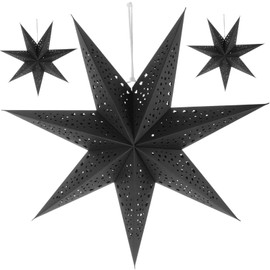 LIOOBO Black Paper Star Lantern: 3D Stars Lantern, 3 Pack 20in Hanging Stars, Xmas Large Star, Christmas Party Supplies