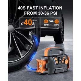 Tire Inflator Portable Air Compressor - Battery Powered Tire Air Pump with Memory Function, 12V DC Auto Pump with Dual Digital Pressure Gauge, 5X Faster Inflation Air Pump for Car, SUV, Bike, Ball