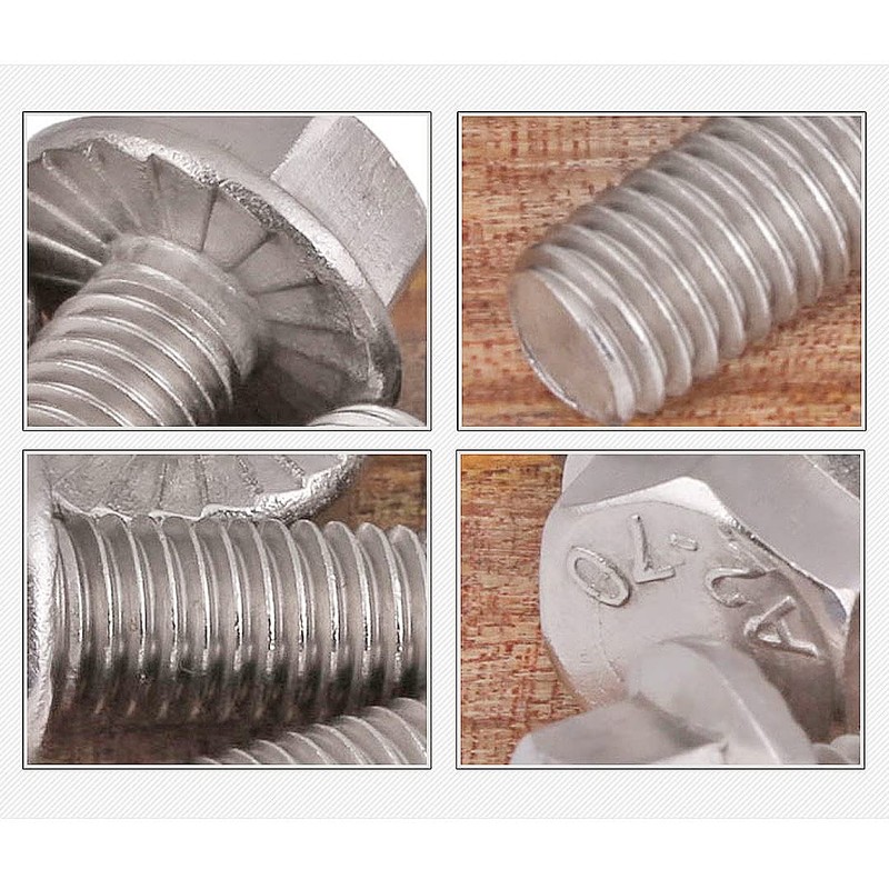 BOZONLI Flanged Hex Bolt (Fully Threaded Setscrew), Stainless Steel Flange