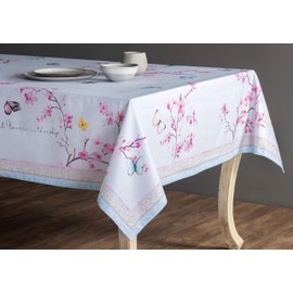 Maison d' Hermine Tablecloths 100% Cotton 140cm x 180cm Decorative Square Easter Tablecloth Washable Table Cover for Holiday Dinner, Wedding, Party & Dining, Blossoms In Spring - Spring/Summer