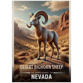 MyPuzzle Nevada, Desert Bighorn Sheep: State Animals Series - Premium 1000 Piece Jigsaw Puzzle for Adults