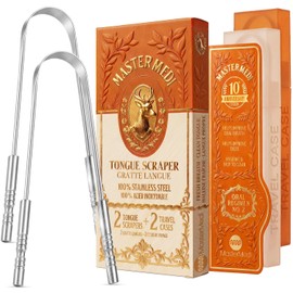 Raspador de lengua con estuche de viaje, 2 unidades, combate el mal aliento, grado médico, 100% acero inoxidable, ideal para el cuidado bucal, limpiador de lengua para adultos y niños, fácil de usar con mango no sintético