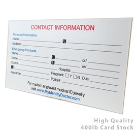 My Identity Doctor - 3 MyIDCards Medical Alert ID Thick 400lb Card Stock