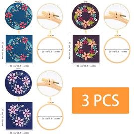Traziewell Starter Embroidery Kits for Adults Embroidery Kits 3 Pack with Pattern for Beginners Starter Full Range of Stamped Cross Stitch Kit with Embroidery Hoop Clothes Thread 1710