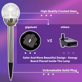 GIGALUMI Solar Lights Outdoor, Cracked Glass Ball Solar Garden Lights, Color Changing Lights Outdoor, Garden LED Lights for Path, Patio, Yard, 6 Pack Solar Garden Lights Outdoor Pathway
