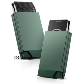 VULKIT Men's Double Sided Pop Up Credit Card Holder, Slim Twin Push Button Ejection Wallet Holder with RFID Blocking, Aluminium Alloy Frame Metal Card Case, Holds 12-16 Cards (Midnight Green)