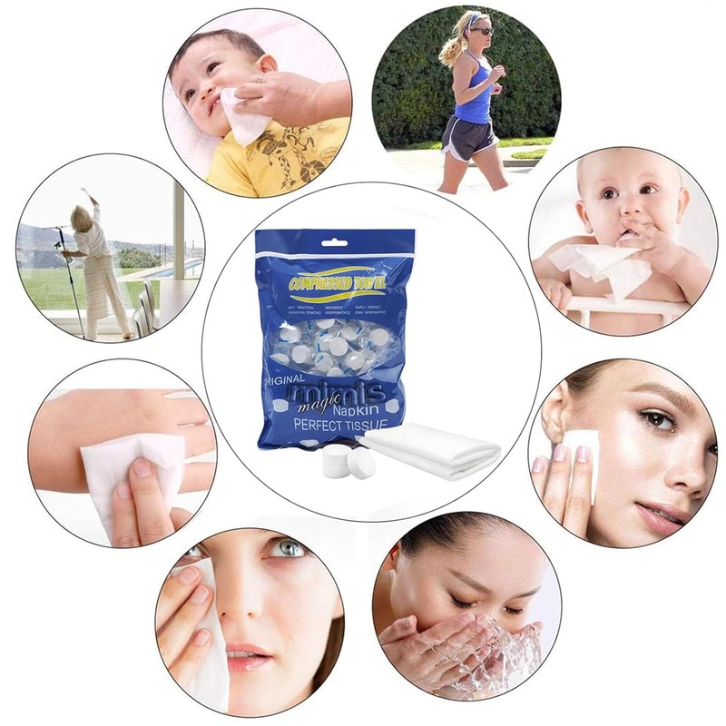 Pack of 100 Disposable Compressed Towels, Portable Mini Towels in
