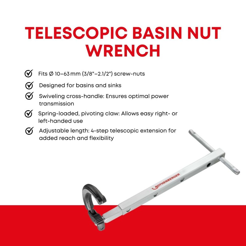 Rothenberger Telescopic Tap Nut Wrench with a 4-Way Extension -