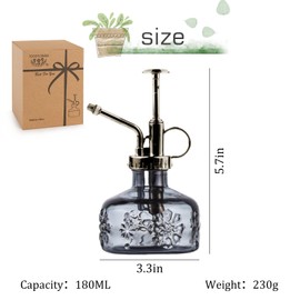 XXXFLOWER Glass Plant Mister Spray Indoor Plant Spritzer Succulent Watering Bottle with Bronze Pump 6 Inches for Home Decor Vintage (Grey)