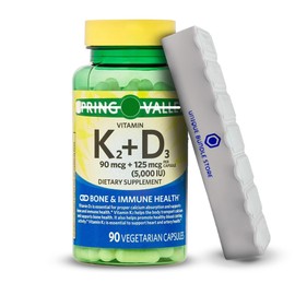 Unique Bundle Store Vitamin K2 D3 90mcg + 125mcg, 90 Vegetarian Capsules - Dietary Supplement + 7 Day Pill Organizer Included (Pack of 1)