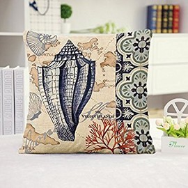 Huacel Ocean Park Theme Throw Pillow Case, Sea Turtle Octopus Fishes Retro Cotton Linen Square Decorative Cushion Cover Pillowcase Blue Ocean Series Sea 45x45CM (Beach 9, 18" x 18")