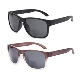 ESAVIA anteojos de sol bifocales para hombres, lectores de sol envolventes, grandes anteojos de lectura cuadradas de transición antirreflejos, protección UV400, Negro y gris, M