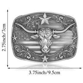 Absbolo Western Belt Buckle Men Silver Longhorn Belt Buckles Cowboy Rodeo Texas Belt Buckle for Men Women