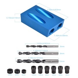 JIZZU 15 pieces angle drill guide drilling aid jig kit, with 15° pocket hole drilling device for drilling holes 6 mm 8 mm 10 mm, drill guide drilling aid vertical with drilling template angled hole