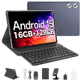 Tablet 11 Inch Android 15 Tablets, 8-Core Processor 16GB RAM 128GB ROM(Expandable up to 1TB), 8000mAh Long Battery Life, 5+13 MP Dual Camera, 2 in 1 Tablet with Keyboard Mouse Stylus, Gray