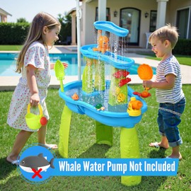 Hugut 2025 Upgraded 3-Tier Sand Water Table with Umbrella – Outdoor Backyard Sensory Activity Table for Kids, Perfect for Boys and Girls Summer Fun