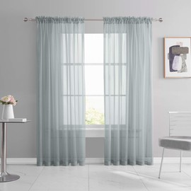 KEQIAOSUOCAI 2 Pieces Sheer Grey Curtains Panels 84 Inch Rod Pocket Sheer Voile Drapes Panels for Bedroom Living Room 52W x 84L
