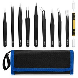 UUBAAR 10 PCS Precision Tweezers Set, Stainless Steel ESD Anti-Static Tweezers Kit for Electronics Soldering, Jewelry-Making, Laboratory & Crafts - Includes Storage Bag