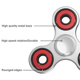 Vofolen Fidget Spinner Fidget Toy Stainless Steel Metal Bearing High Speed 3-6 Min Spins Hand Spinner Fidget Toys EDC ADHD Anxiety Stress Relief Tri Finger Fidget Spinners Toy for Kids Adults-Silver