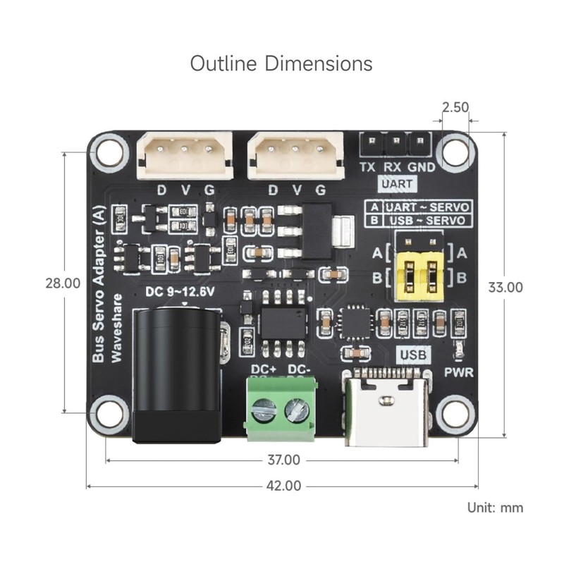Waveshare 2 x Serial Bus Servo Driver Board, Integrates Servo