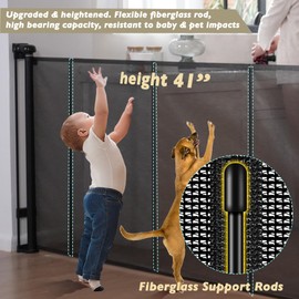 200" Retractable Baby Gates Extra Wide for Large Opening, 41" Extra Tall Retractable Dog Gate Pet Gates, Long Child Safety Mesh Gate with Fiberglass Rods for Stairs, Doorways, Hallways, Indoor/Outdoor