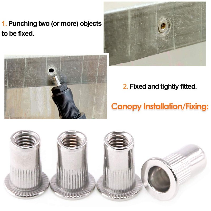 Keadic Multi-Size 304 Stainless Steel Rivet Nut Flat Head Threaded