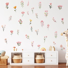 Flower Wall Decals，Boho Flower Wall Decals，Wildflower Sticker，Peel and Stick Floral Decor, Girls Bedroom Nursery Classroom Living Room, Spring Theme Decoration.