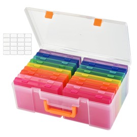 Photo Storage Box 5 x 7 Inches, 18 Inner Photo Cases with Dividers, Colorful Acid-Free Photo Storage Containers with Handle, Photo Organizer Craft Keeper for Stickers, Craft, Stamp