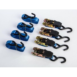 Ratchet Straps Tie Down 1,500 Lbs Break Strength, 15 Ft Heavy Duty Staps Motorcycle and Cargo on Car, Truck, Trailer - Soft Loop Straps, Car and Truck Accessories, Color Blue, Package of 4.